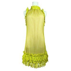 DSQUARED2 Neon Yellow Italian Lace Open Back Mini Dress NWT